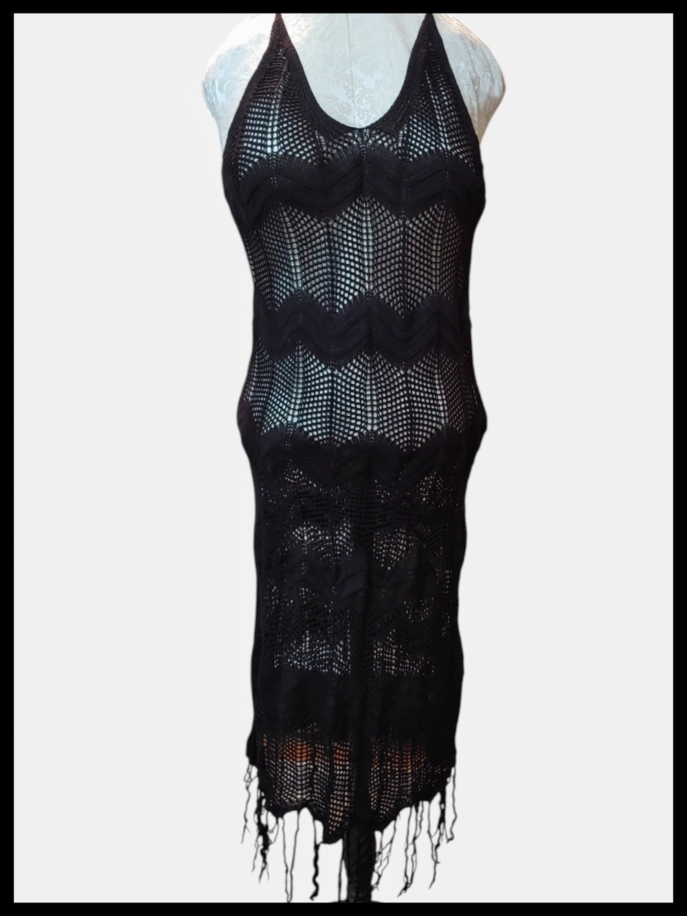 Black Crochet Halter Beach Cover-Up Dress
